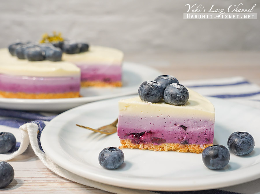 【食譜】免烤箱藍莓生乳酪蛋糕，藍莓漸層加上優格更清爽 @Yuki&#039;s Lazy Channel